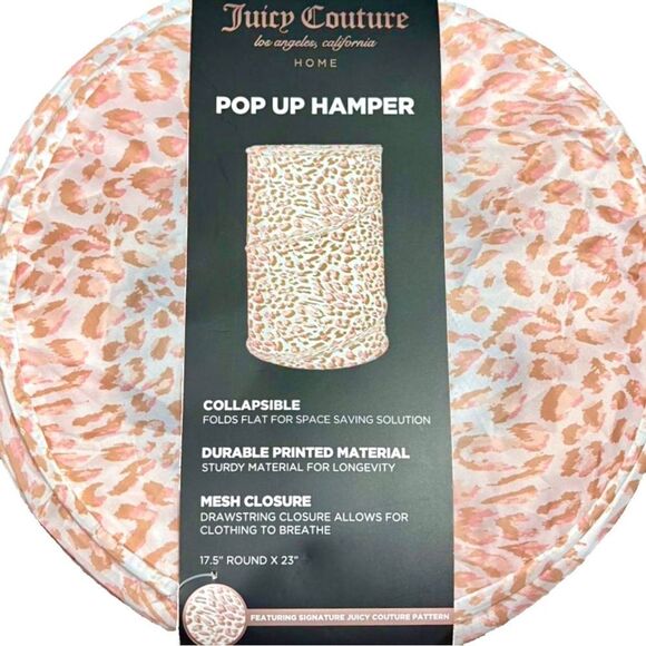 Juicy Couture Home Pop Up Hamper Collapsable Laundry Basket Pink Leopard Print - Picture 1 of 6